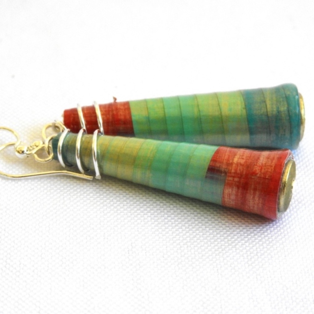 Beautiful Boho Aqua Paper Bead Earrings - Picture 5 of 6